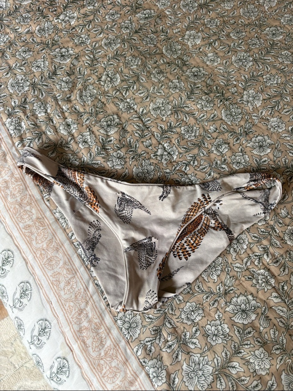 Boys + Arrows Beige Bikini Bottom with owl Bird Print